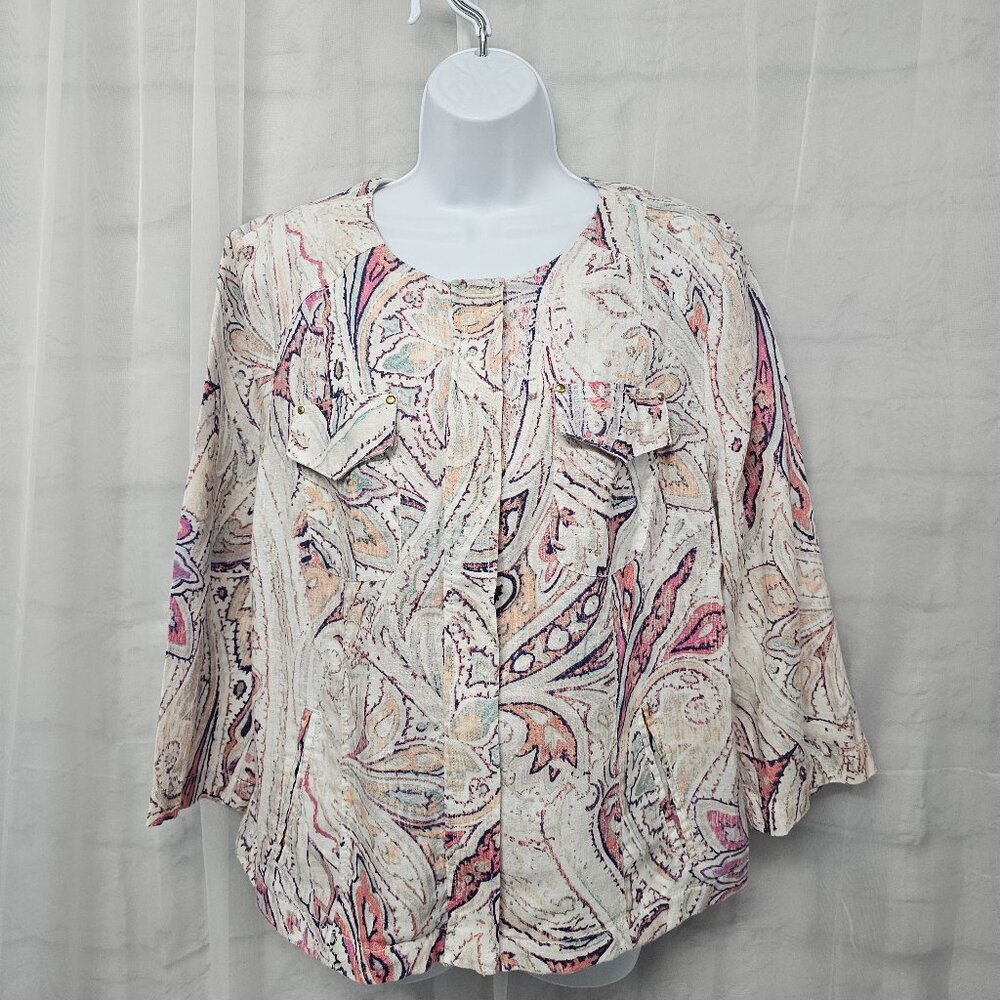 Chico's Jacket Shacket Pink Linen Boho Coastal Beach 2 (L) - Picture 16 of 16